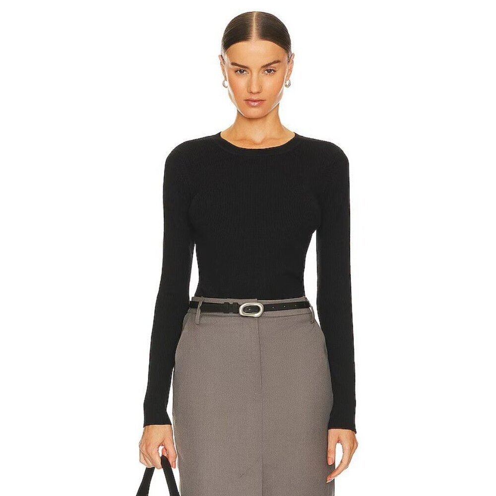 525 America Black Scoop Neck Ribbed Sweater